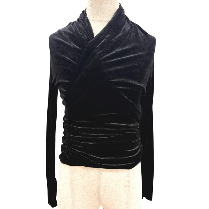 Excellent SAINT LAURENT PARIS T-shirt Gathered Velour Long Sleeve black