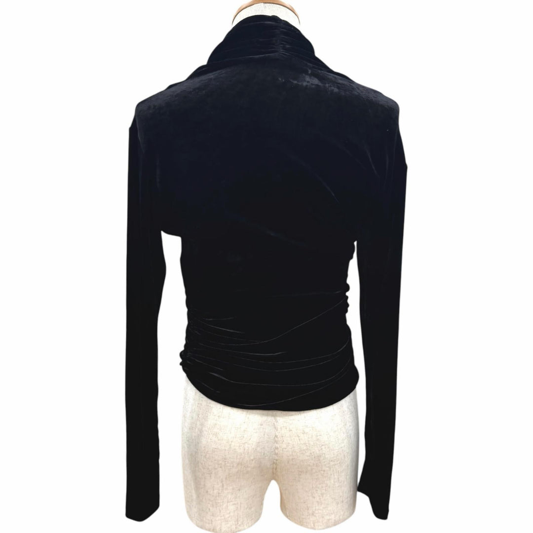 Excellent SAINT LAURENT PARIS T-shirt Gathered Velour Long Sleeve black