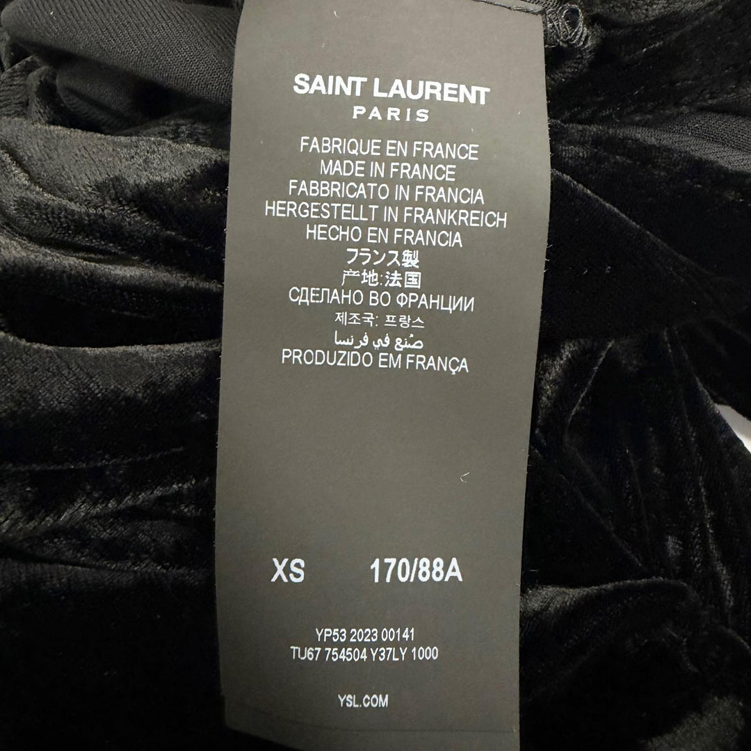 Excellent SAINT LAURENT PARIS T-shirt Gathered Velour Long Sleeve black
