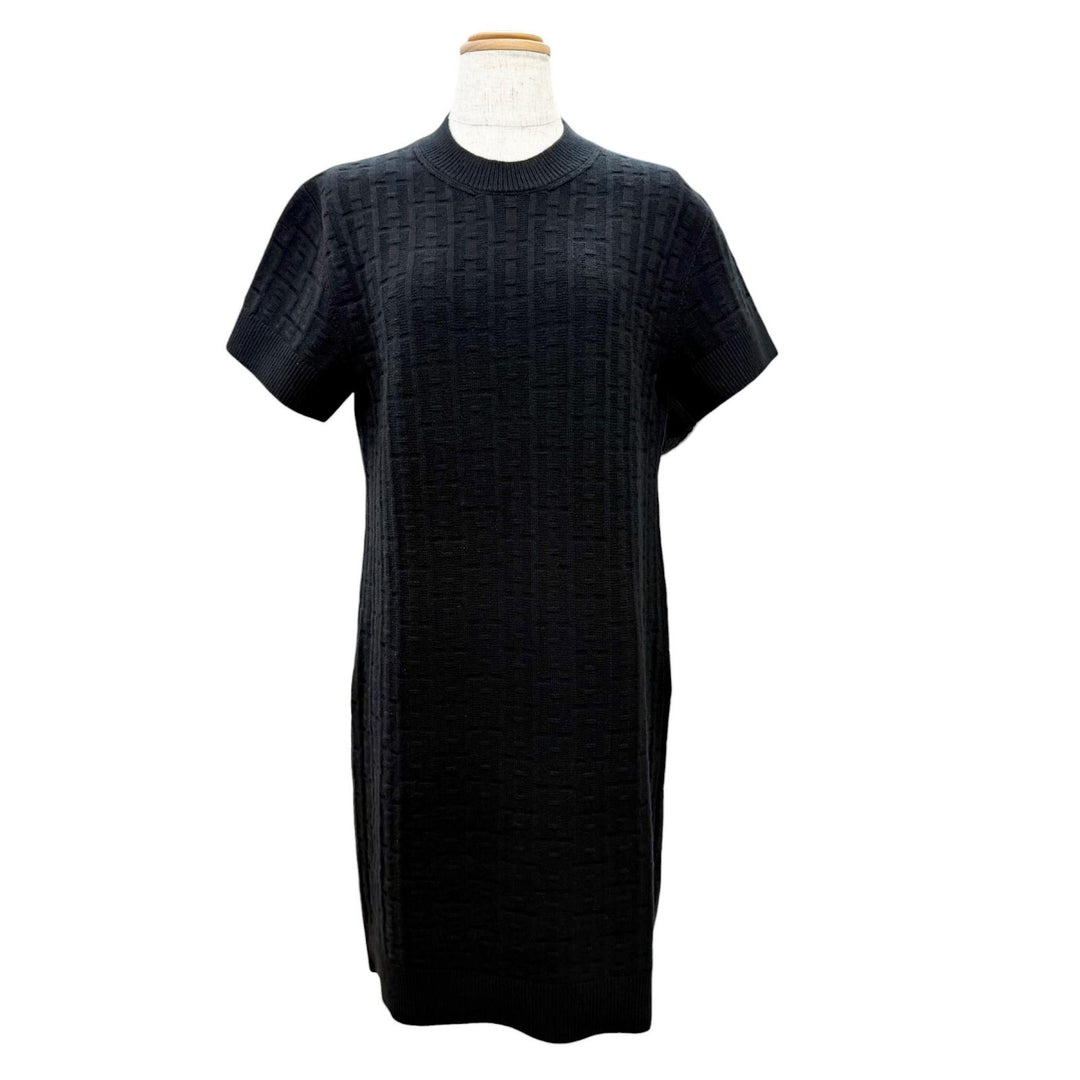 Excellent HERMES one piece H-motif short-sleeved knit black wool 36 3E2515DB