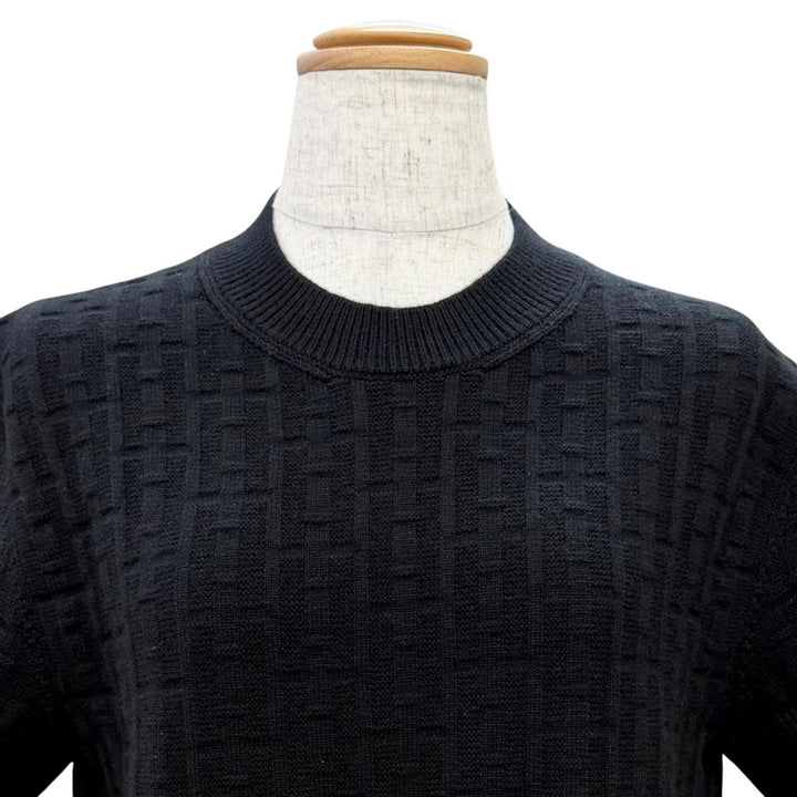 Excellent HERMES one piece H-motif short-sleeved knit black wool 36 3E2515DB