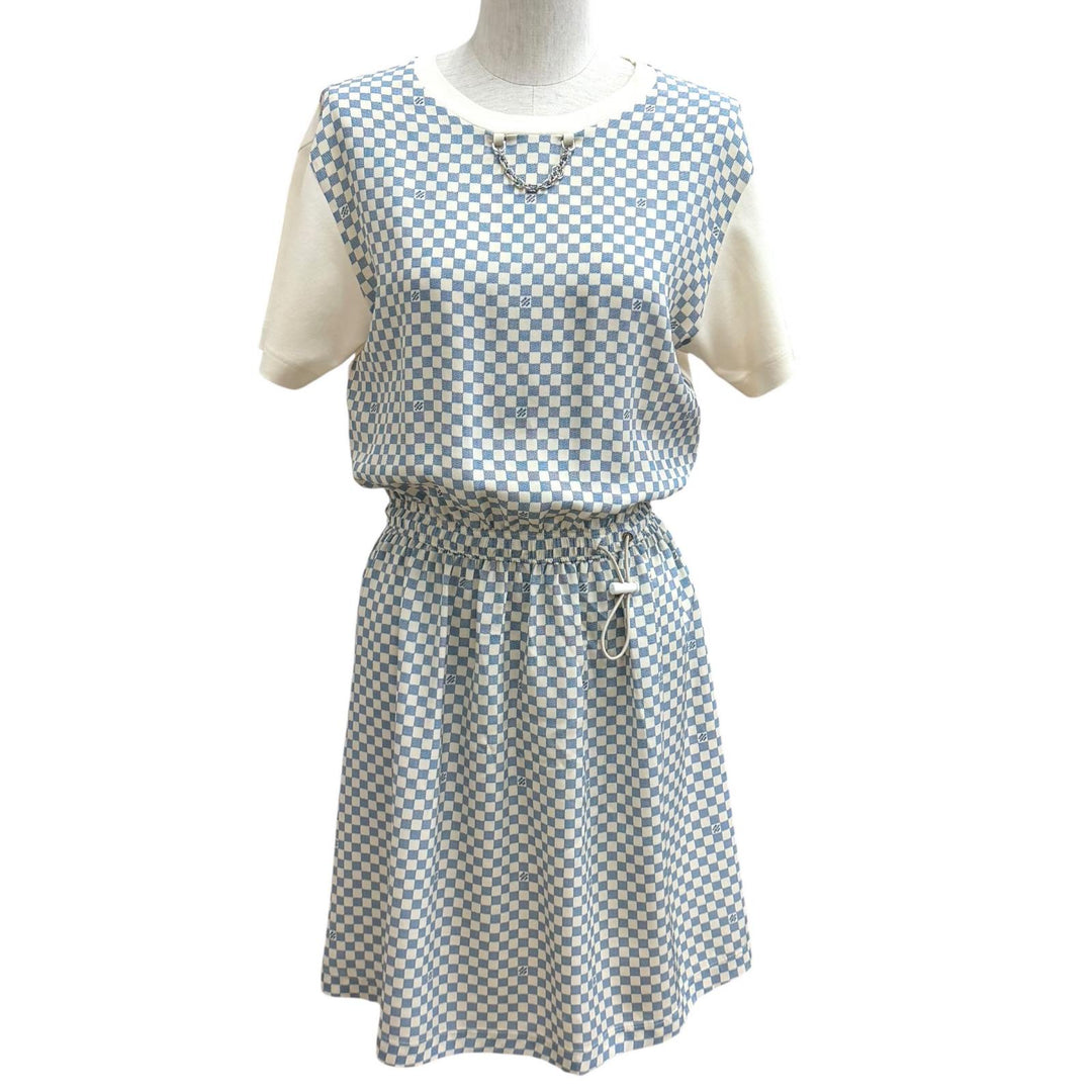 Excellent LOUIS VUITTON one piece Damier Front Drawstring Dress white cotton XS