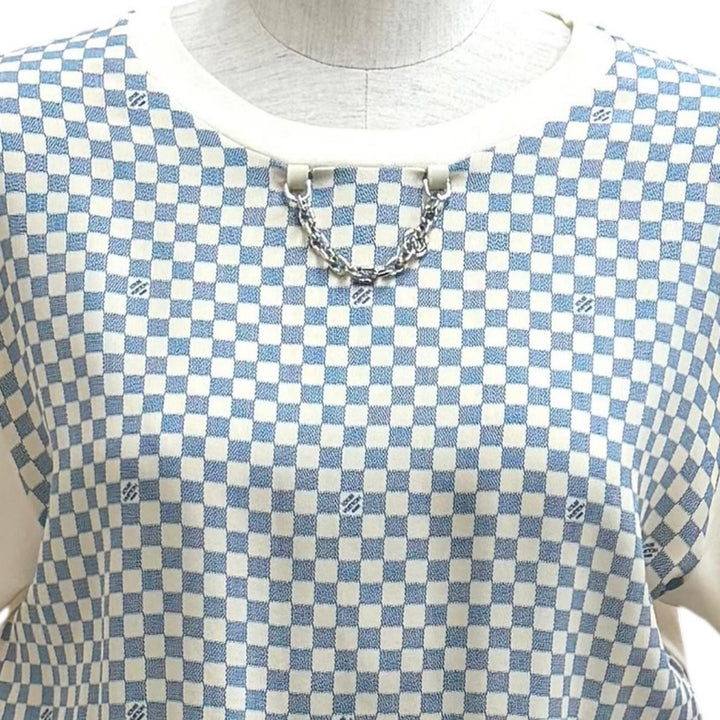 Excellent LOUIS VUITTON one piece Damier Front Drawstring Dress white cotton XS