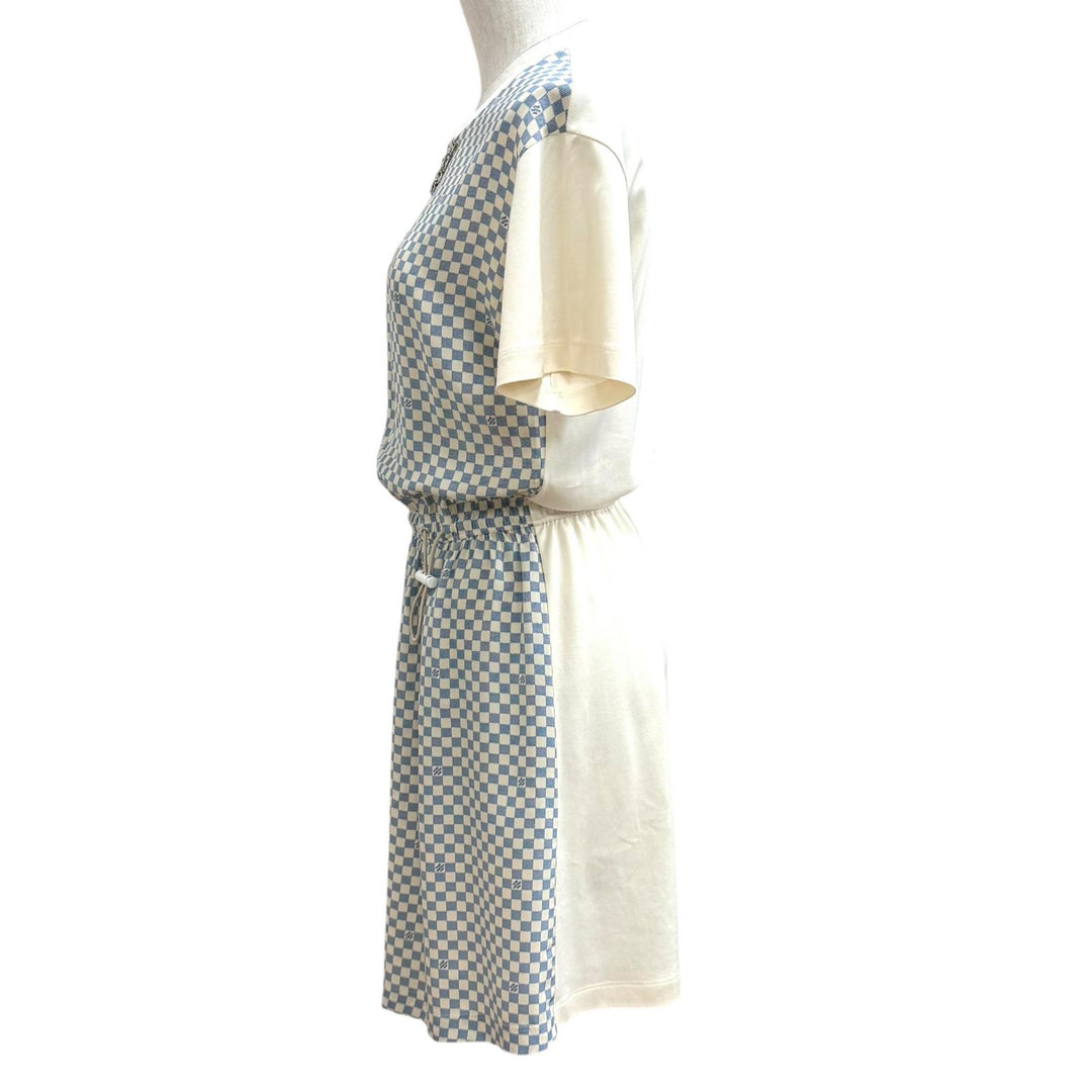 Excellent LOUIS VUITTON one piece Damier Front Drawstring Dress white cotton XS