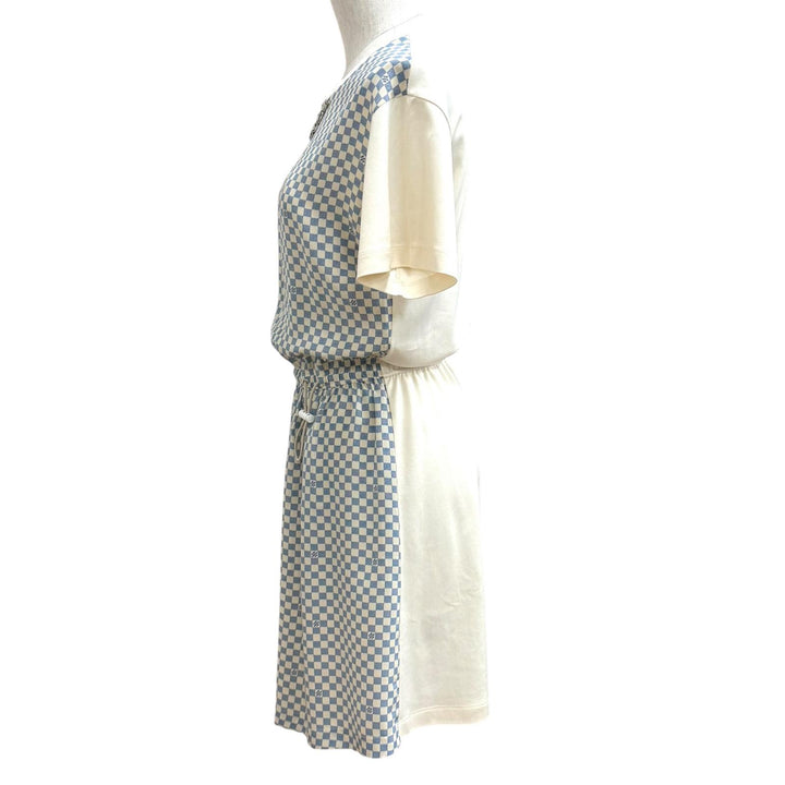 Excellent LOUIS VUITTON one piece Damier Front Drawstring Dress white cotton XS