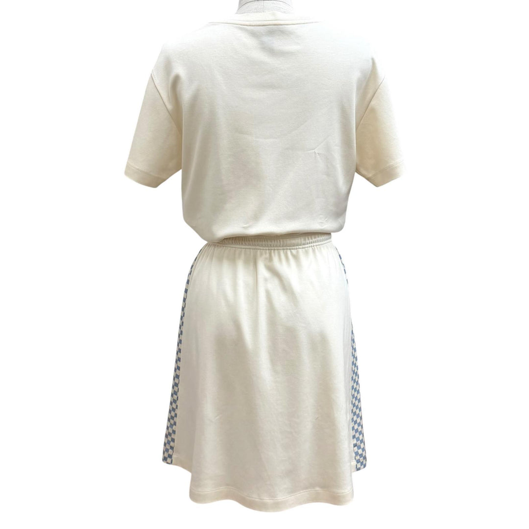 Excellent LOUIS VUITTON one piece Damier Front Drawstring Dress white cotton XS