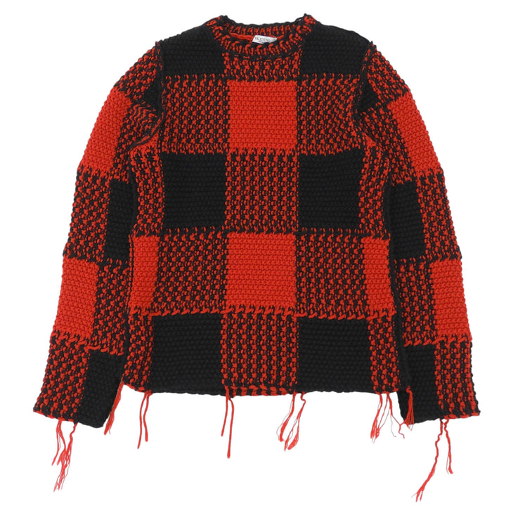 Great VALENTINO knit Buffalo check fringe Red wool mens S LV0KC15A3US