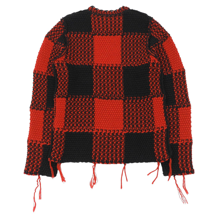Great VALENTINO knit Buffalo check fringe Red wool mens S LV0KC15A3US