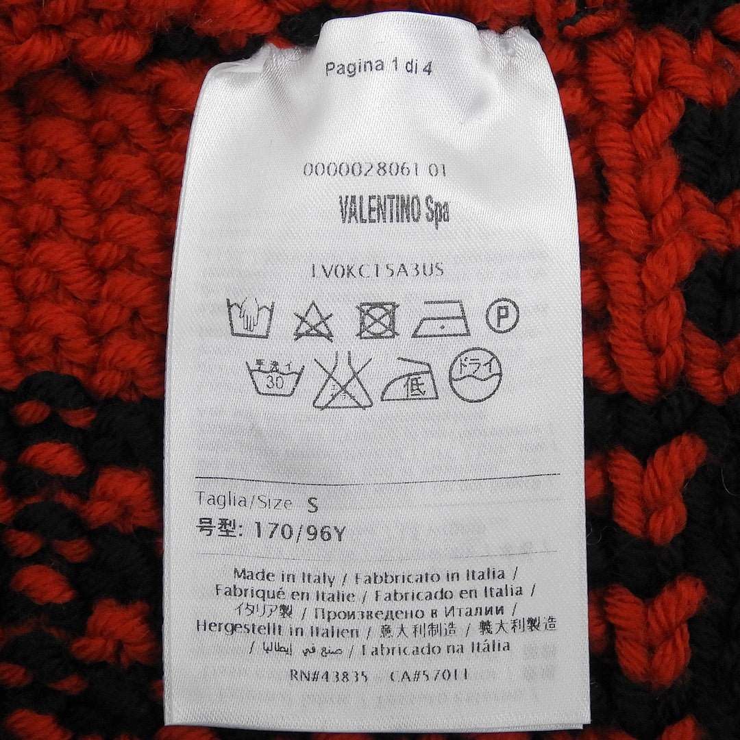 Great VALENTINO knit Buffalo check fringe Red wool mens S LV0KC15A3US