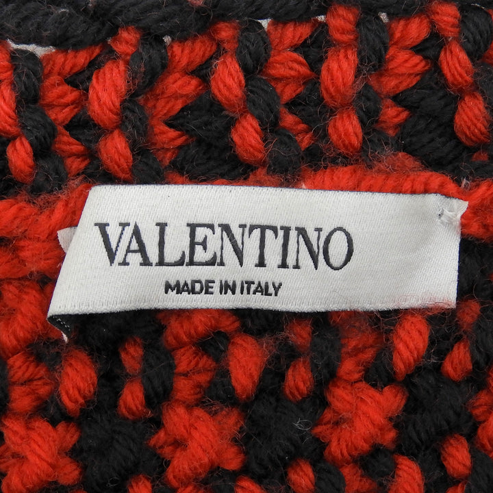 Great VALENTINO knit Buffalo check fringe Red wool mens S LV0KC15A3US