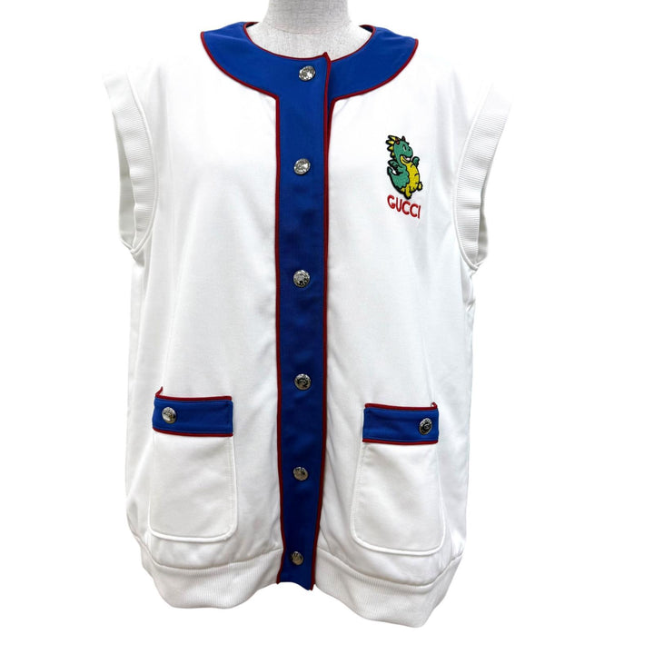 Excellent GUCCI Best Logo and dragon embroidery, padded white Women L 774204