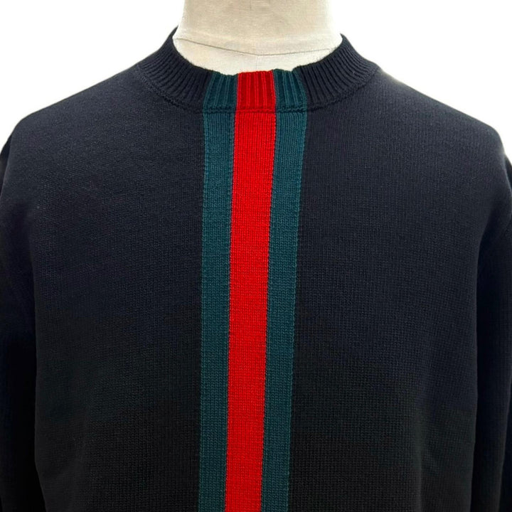 Excellent GUCCI sweater Web stripe intarsia fine wool knit black wool L 862532