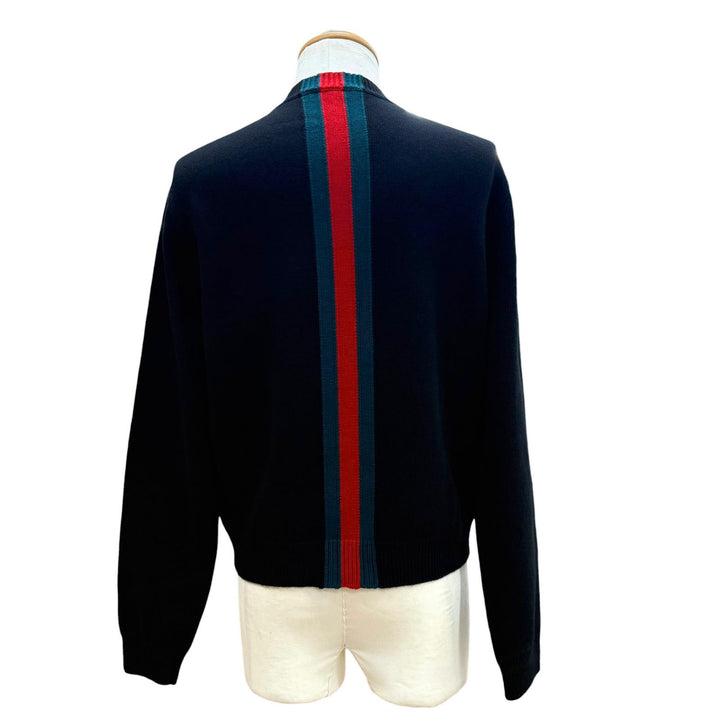 Excellent GUCCI sweater Web stripe intarsia fine wool knit black wool L 862532