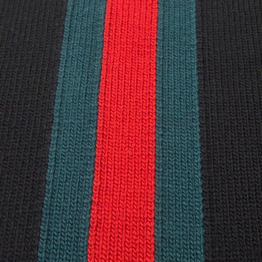 Excellent GUCCI sweater Web stripe intarsia fine wool knit black wool L 862532
