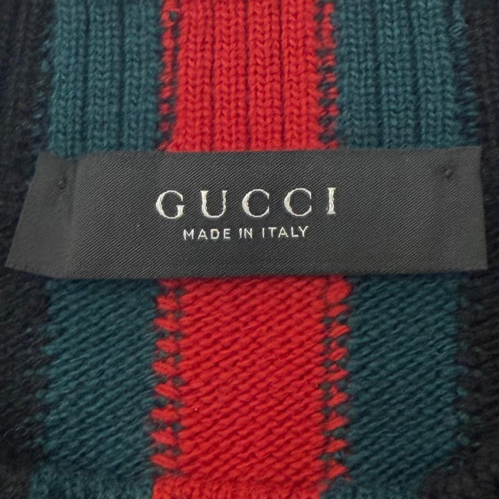 Excellent GUCCI sweater Web stripe intarsia fine wool knit black wool L 862532