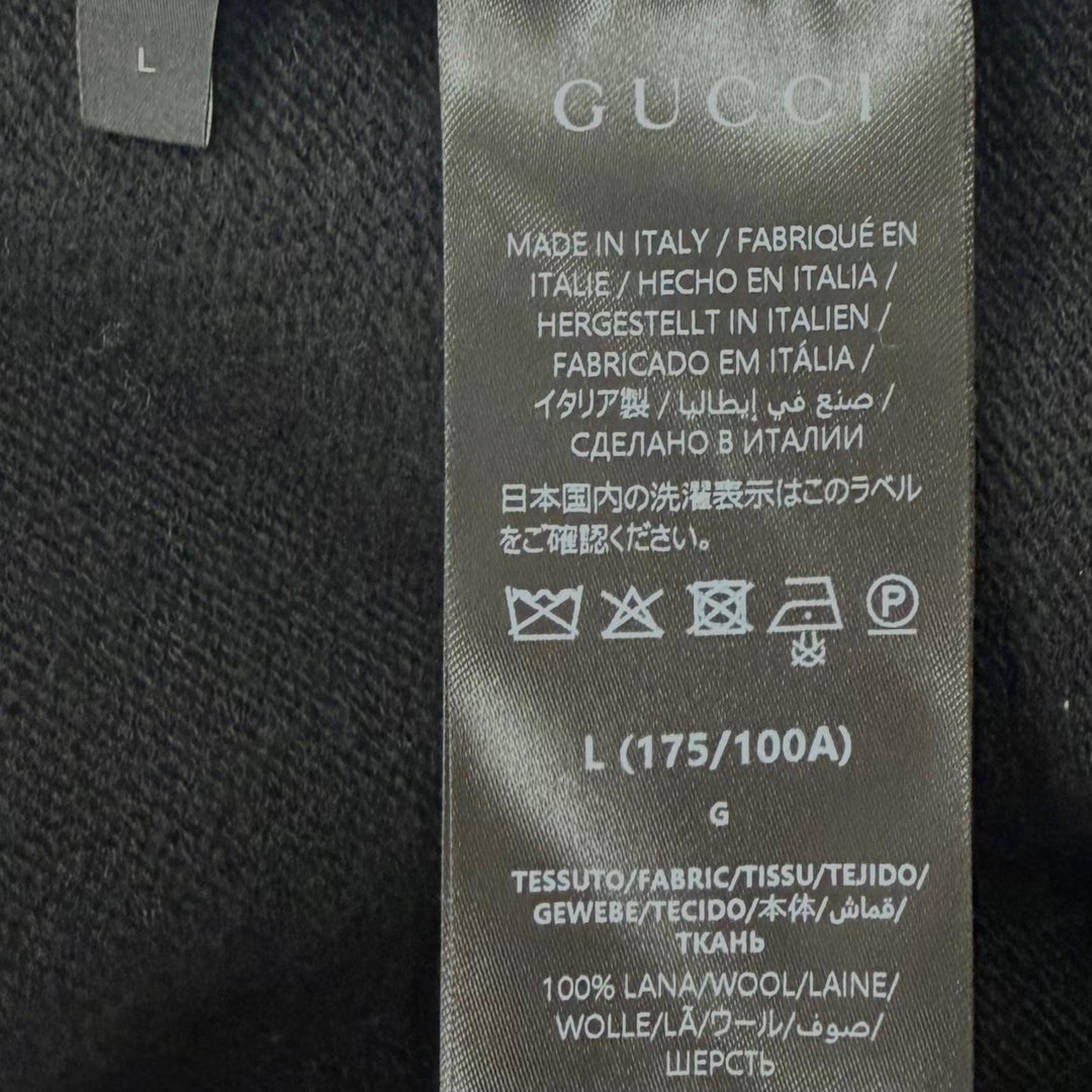 Excellent GUCCI sweater Web stripe intarsia fine wool knit black wool L 862532