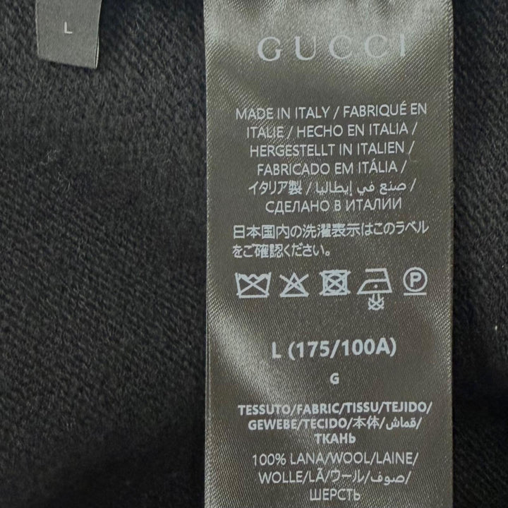 Excellent GUCCI sweater Web stripe intarsia fine wool knit black wool L 862532