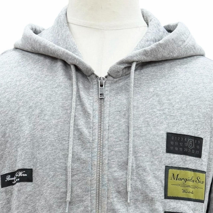 Discounted Great MM6 Maison Margiela hoodie Label patch hooded zip-up gray S SH0HG0007