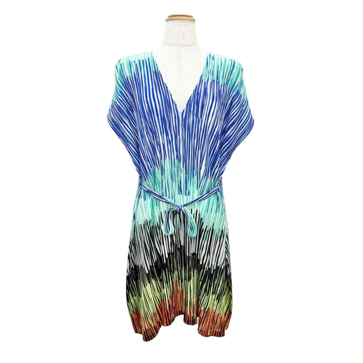 Excellent PLEATS PLEASE one piece All-over print V-neck cap sleeve 3 PP13-FT823