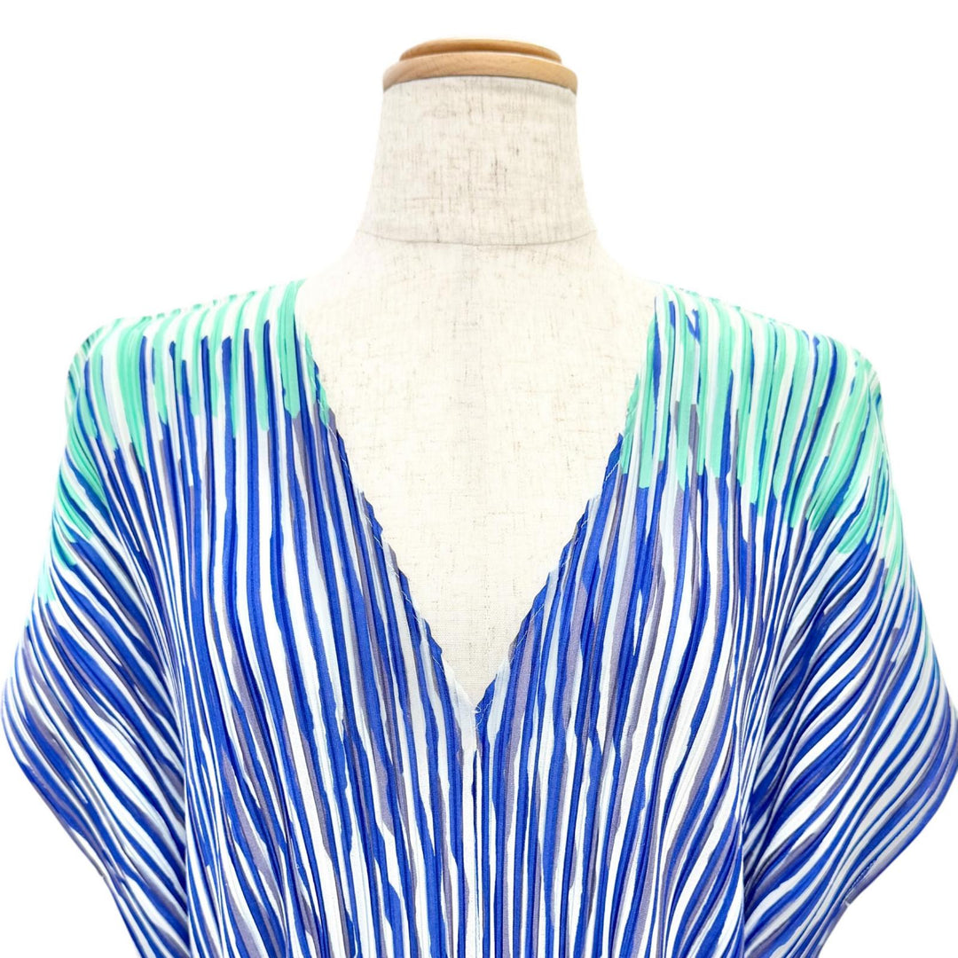 Excellent PLEATS PLEASE one piece All-over print V-neck cap sleeve 3 PP13-FT823