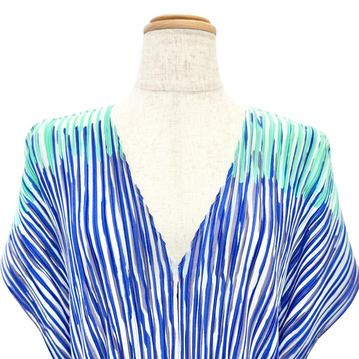 Excellent PLEATS PLEASE one piece All-over print V-neck cap sleeve 3 PP13-FT823