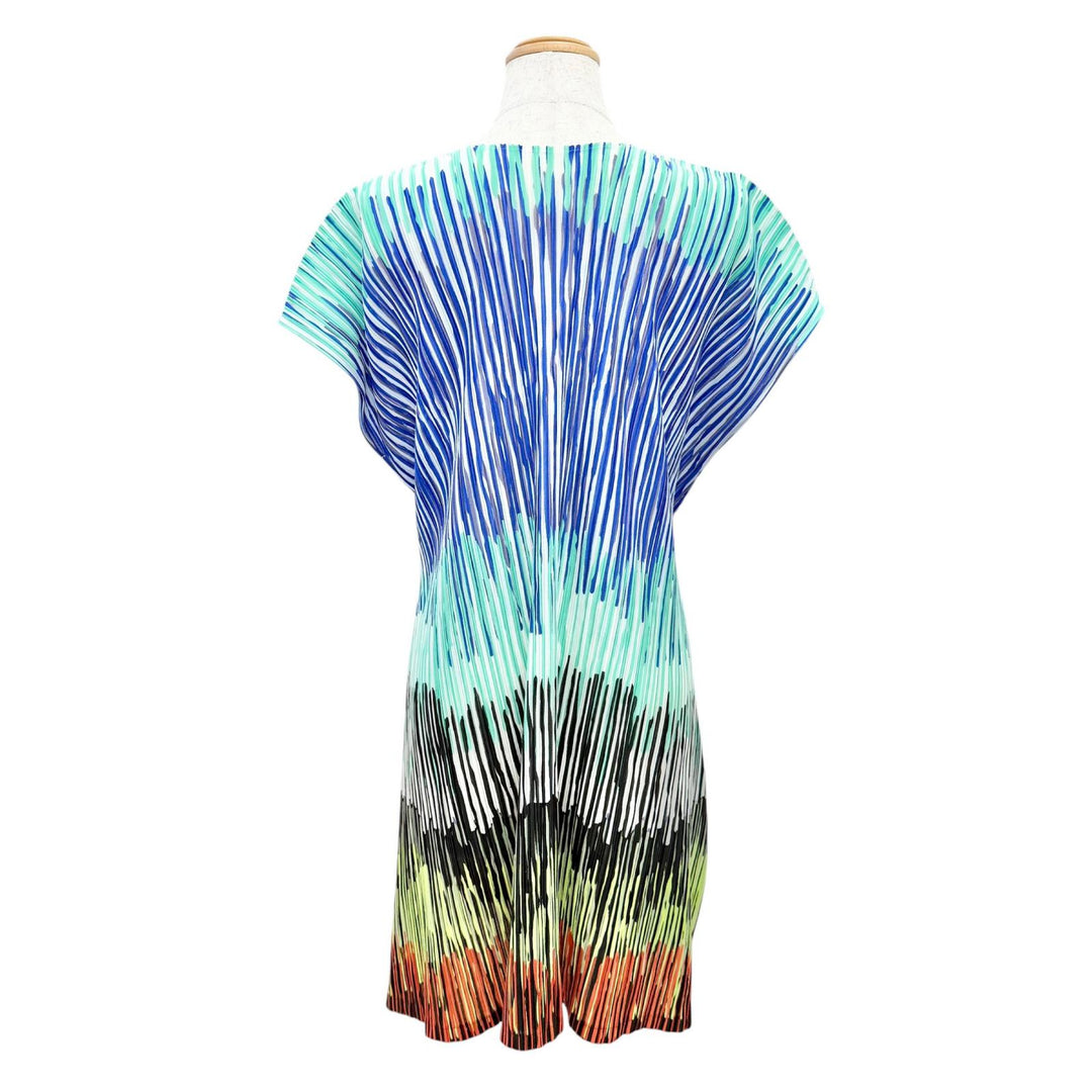Excellent PLEATS PLEASE one piece All-over print V-neck cap sleeve 3 PP13-FT823