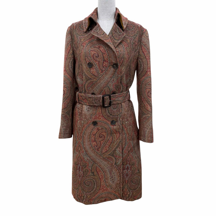 Excellent ETRO coat Logo button belt with paisley pattern Brown 38 192-17553-063