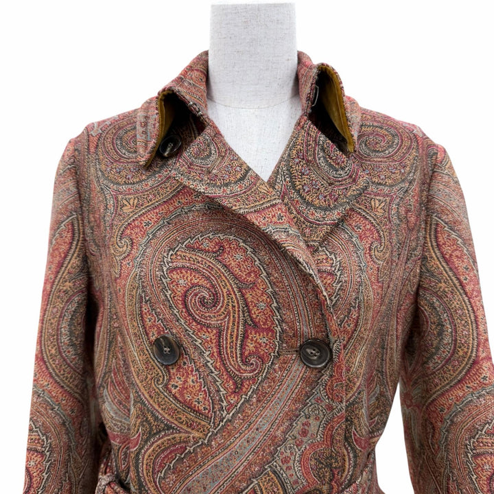 Excellent ETRO coat Logo button belt with paisley pattern Brown 38 192-17553-063