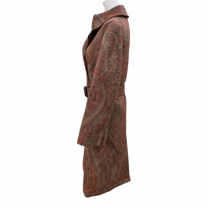 Excellent ETRO coat Logo button belt with paisley pattern Brown 38 192-17553-063