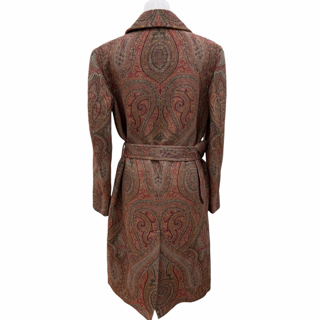 Excellent ETRO coat Logo button belt with paisley pattern Brown 38 192-17553-063