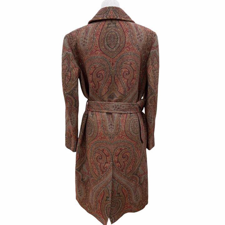 Excellent ETRO coat Logo button belt with paisley pattern Brown 38 192-17553-063