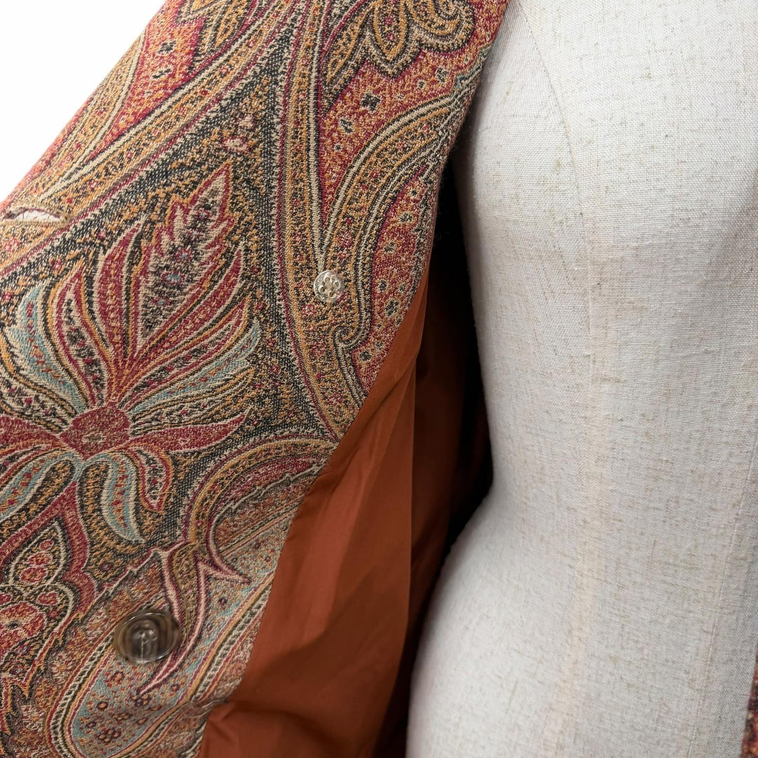 Excellent ETRO coat Logo button belt with paisley pattern Brown 38 192-17553-063