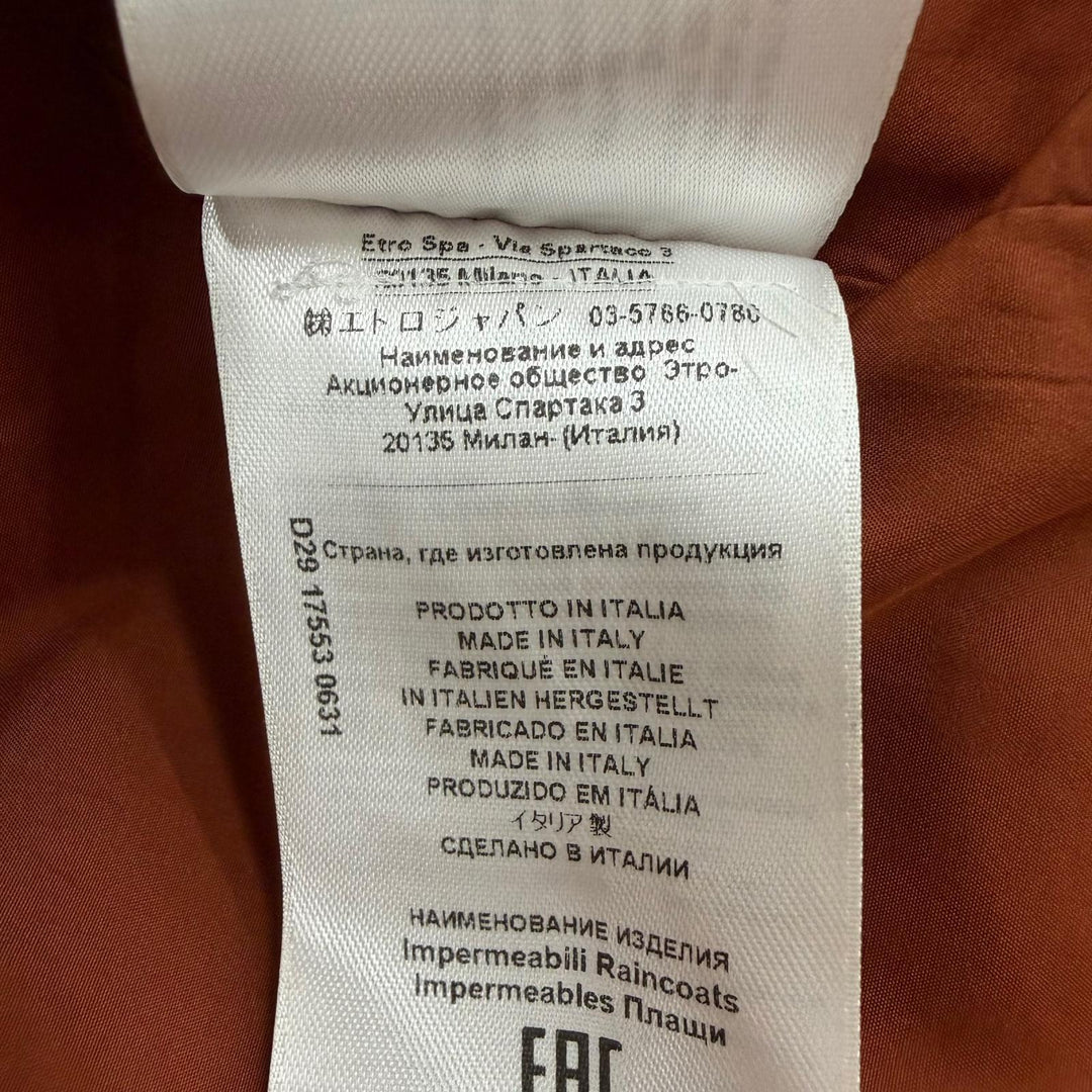 Excellent ETRO coat Logo button belt with paisley pattern Brown 38 192-17553-063