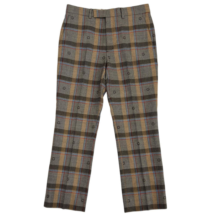 Excellent GUCCI slacks G logo, pleated, check pattern. wool 48 680704