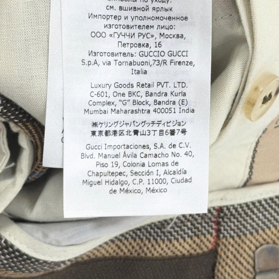 Excellent GUCCI slacks G logo, pleated, check pattern. wool 48 680704