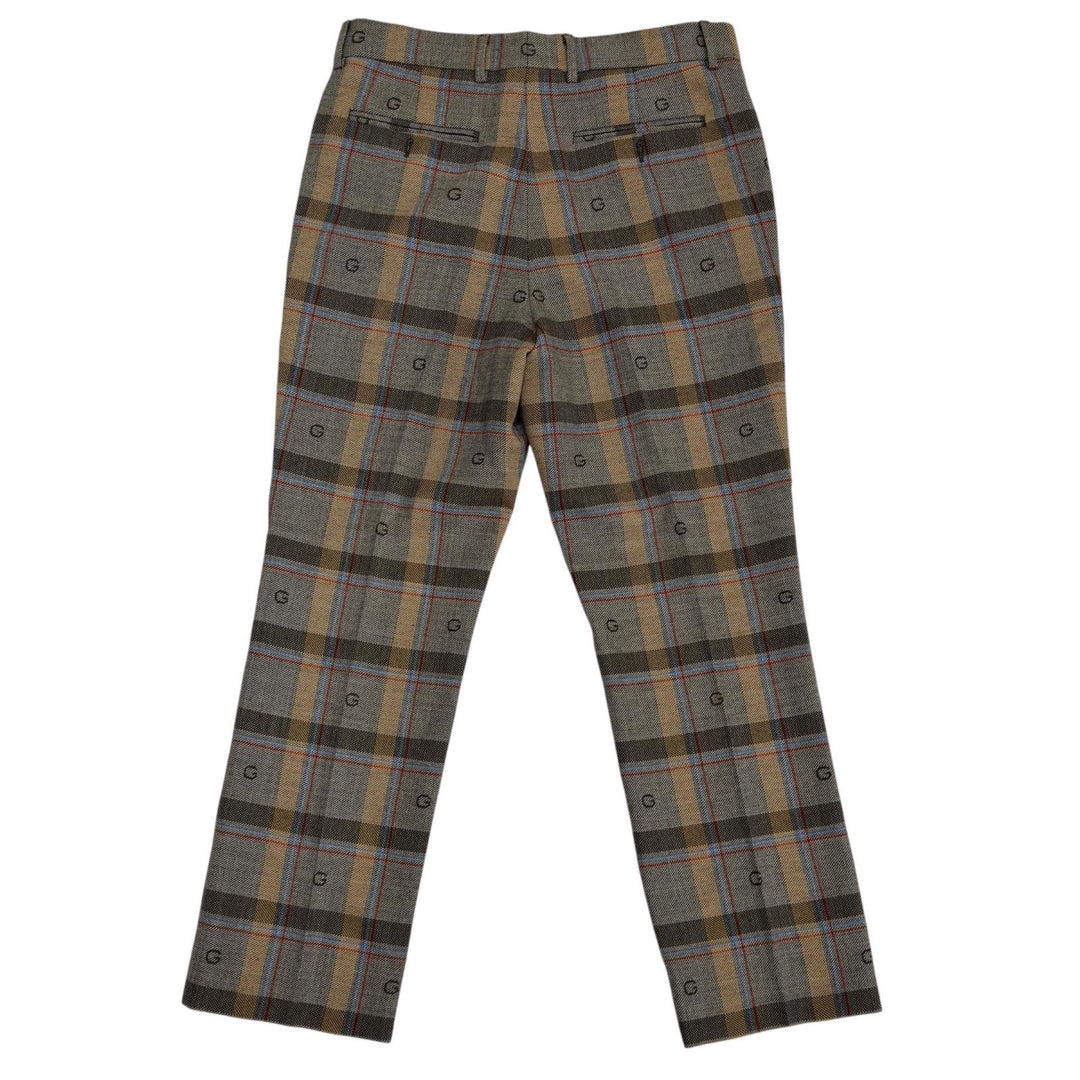 Excellent GUCCI slacks G logo, pleated, check pattern. wool 48 680704