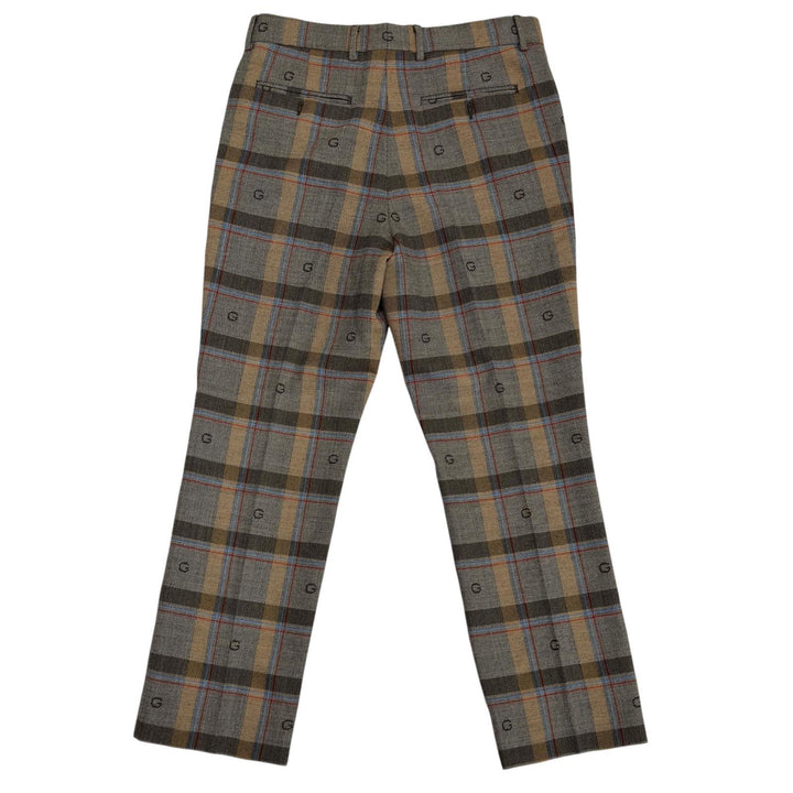 Excellent GUCCI slacks G logo, pleated, check pattern. wool 48 680704