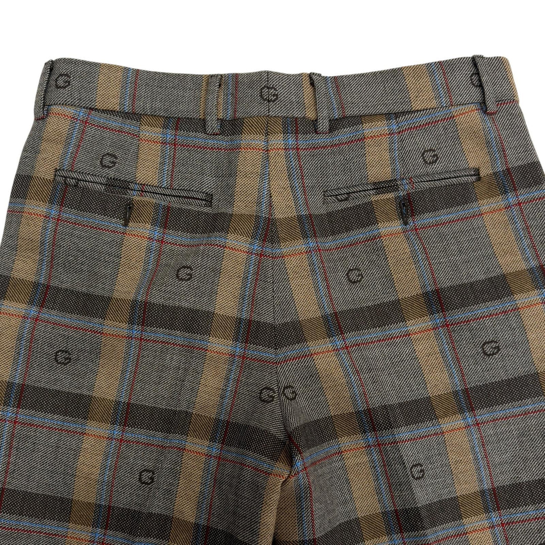 Excellent GUCCI slacks G logo, pleated, check pattern. wool 48 680704