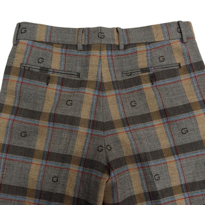 Excellent GUCCI slacks G logo, pleated, check pattern. wool 48 680704