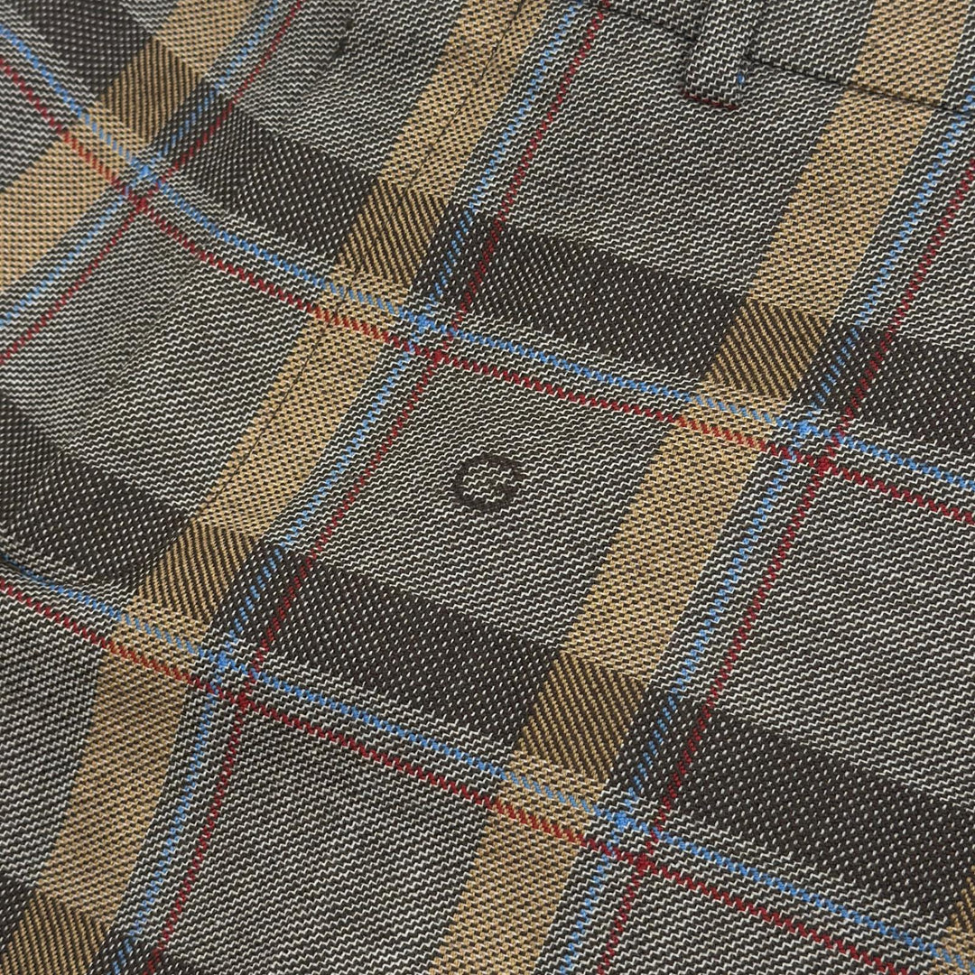 Excellent GUCCI slacks G logo, pleated, check pattern. wool 48 680704