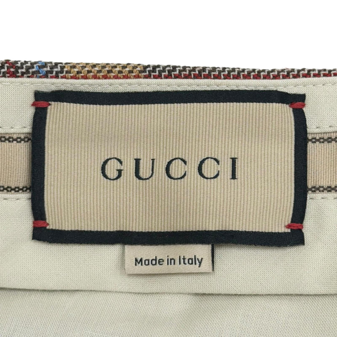 Excellent GUCCI slacks G logo, pleated, check pattern. wool 48 680704