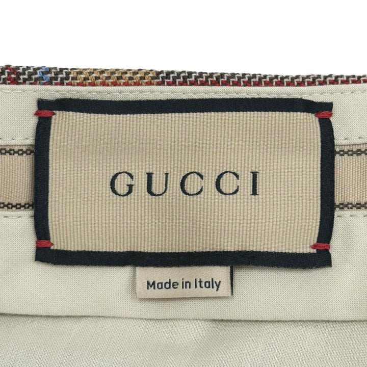 Excellent GUCCI slacks G logo, pleated, check pattern. wool 48 680704