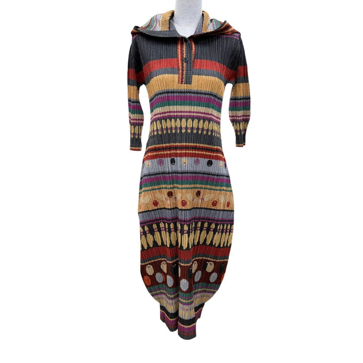 Excellent PLEATS PLEASE one piece Bowling-style hooded long multicolor 2