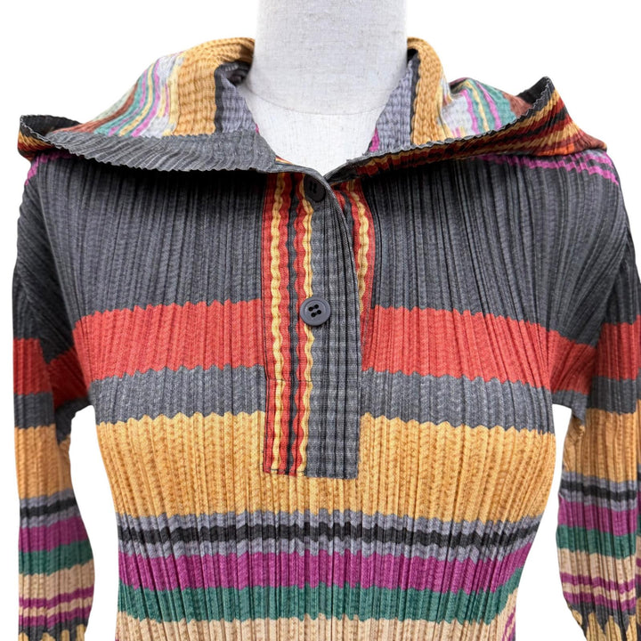 Excellent PLEATS PLEASE one piece Bowling-style hooded long multicolor 2