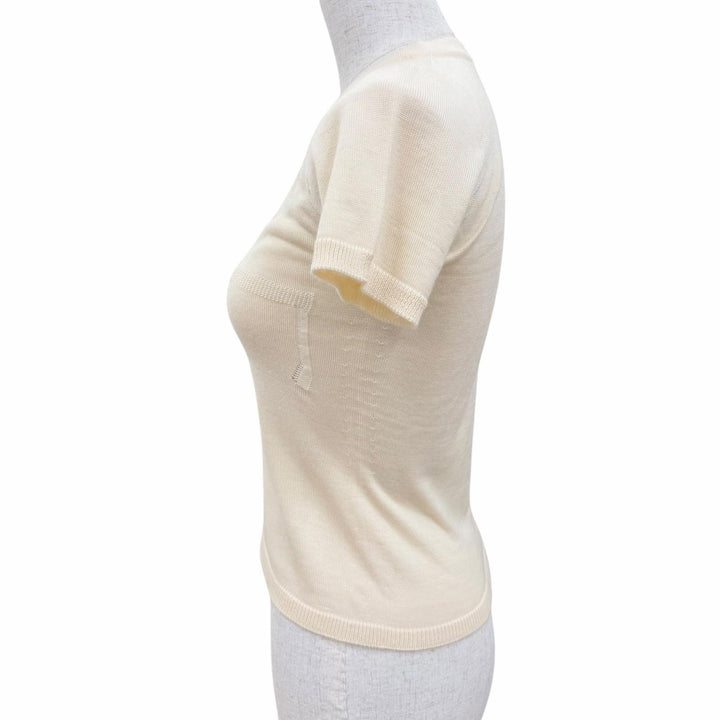 Great CHANEL Short sleeve knit 04C P22665 COCO Mark Embossed beige cashmere 36