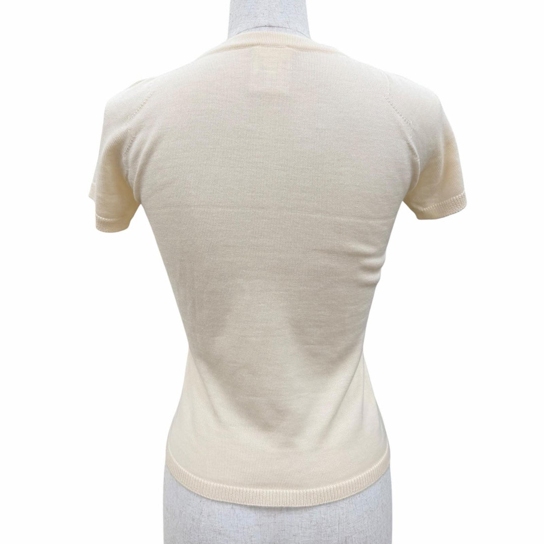 Great CHANEL Short sleeve knit 04C P22665 COCO Mark Embossed beige cashmere 36