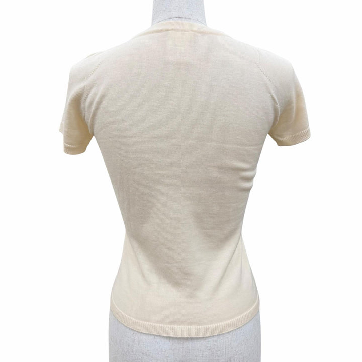Great CHANEL Short sleeve knit 04C P22665 COCO Mark Embossed beige cashmere 36