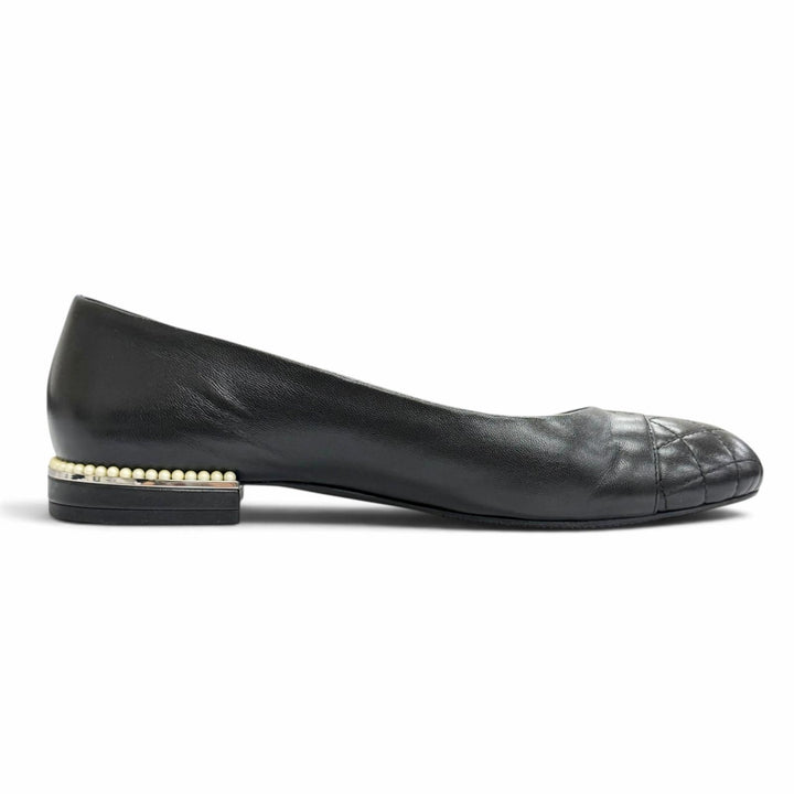 Great CHANEL pumps COCO Mark Matelassé Eco Pearl Flat black leather 37 G32832
