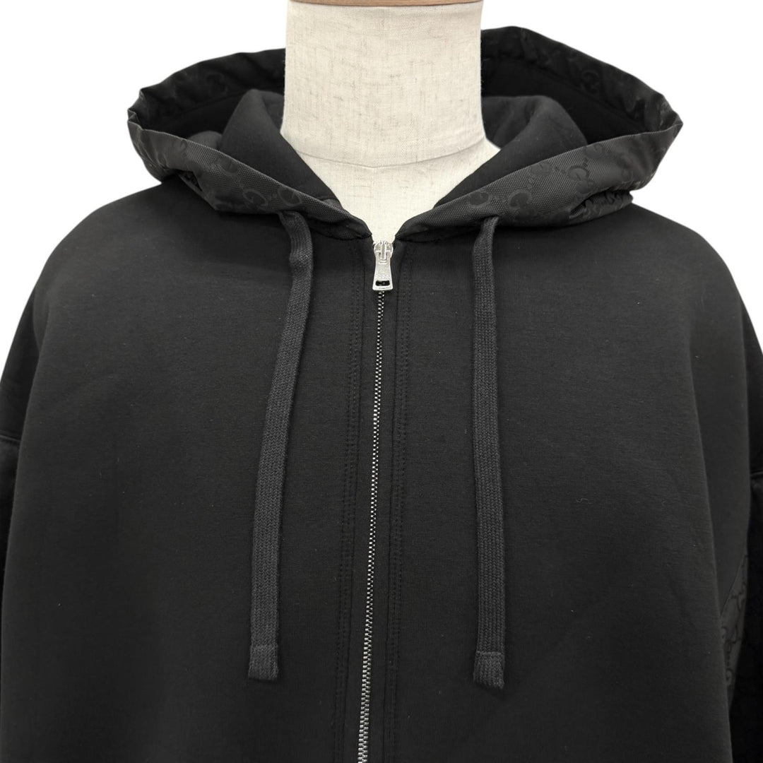 Pristine GUCCI hoodie GG Canvas Panel Zip Jacket black Rayon mens L 825340