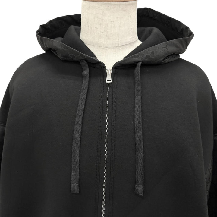 Pristine GUCCI hoodie GG Canvas Panel Zip Jacket black Rayon mens L 825340
